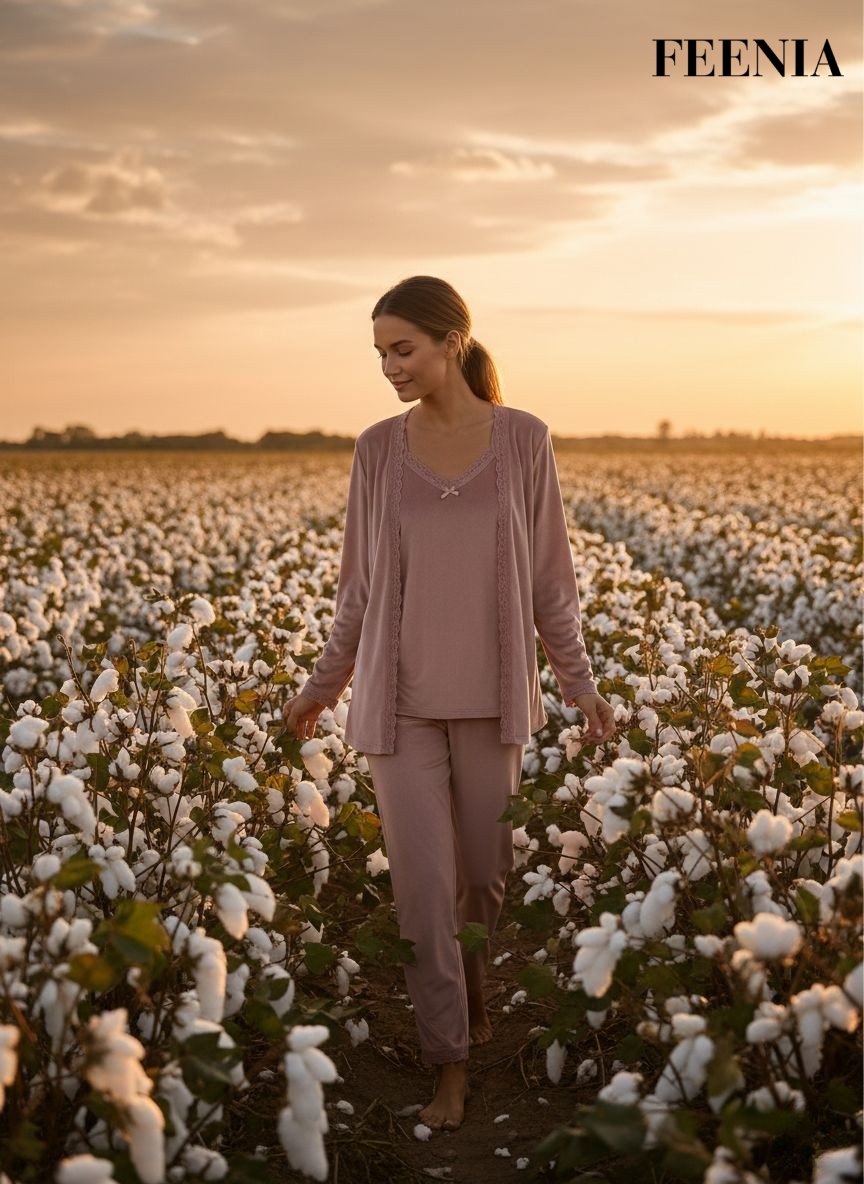 Veloursy Kadife Üçlü Pijama Takımı