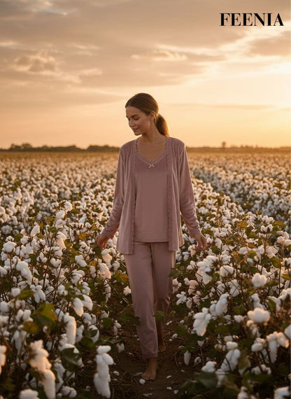 Veloursy Kadife Üçlü Pijama Takımı